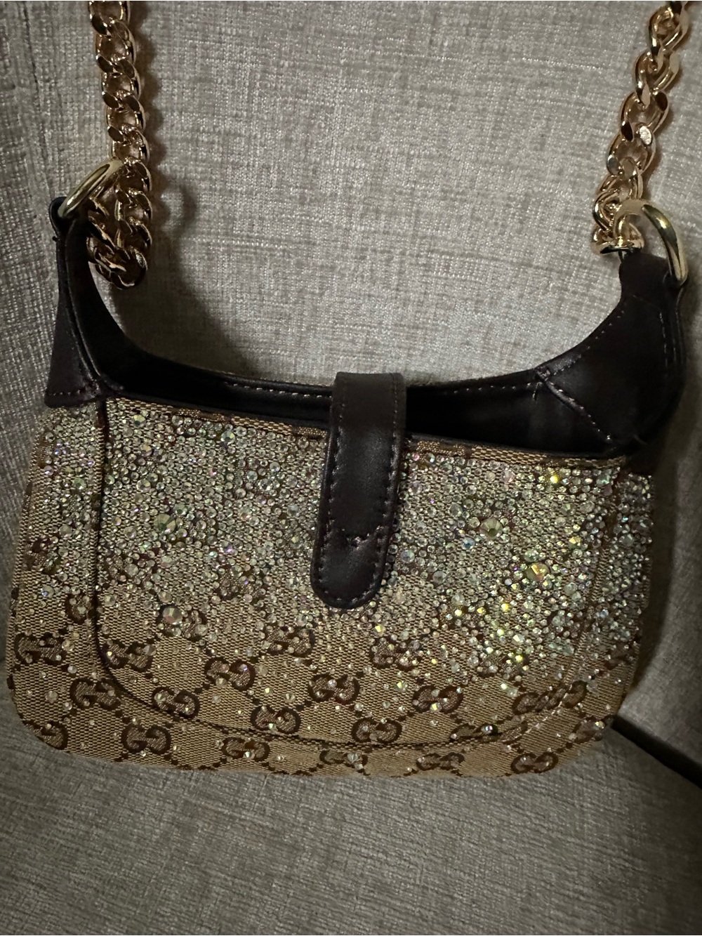 Brown GG Canvas Crystal-Embellished bling Shoulder Bag - Picture 8 of 11